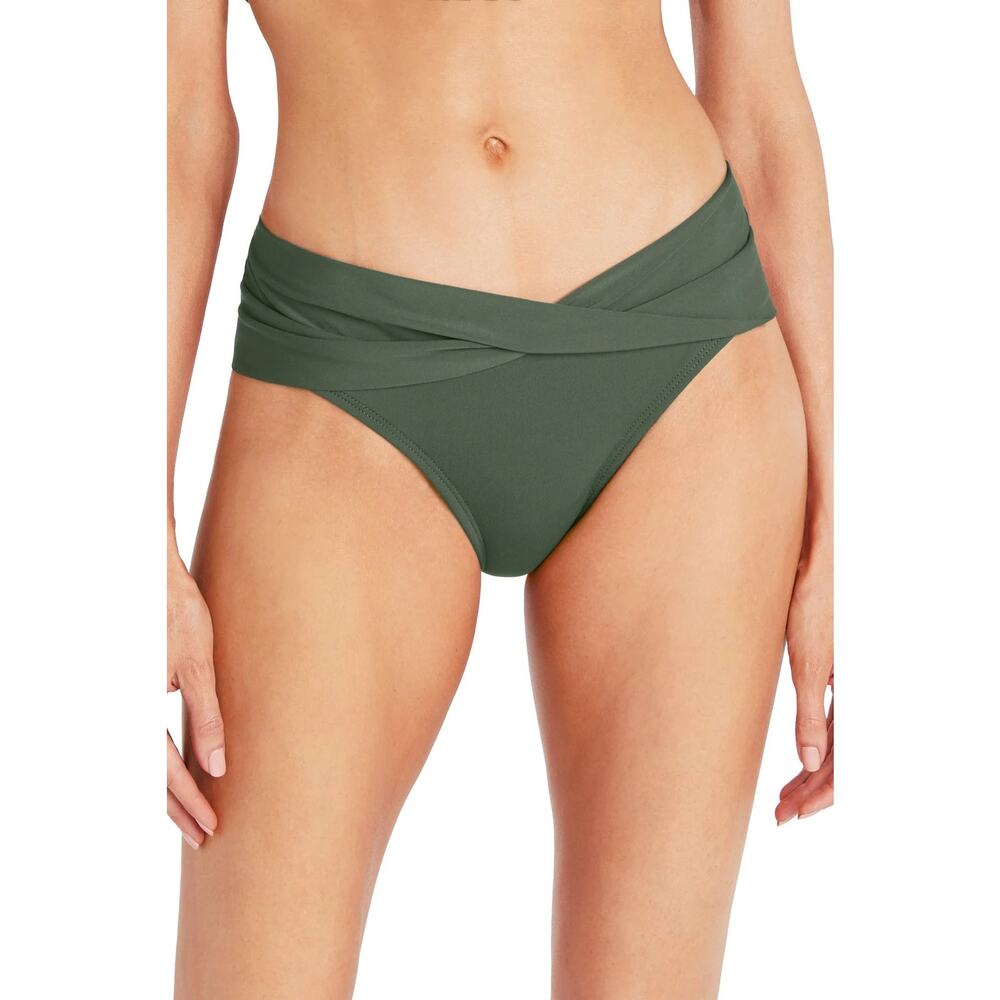 Robin Piccone Malachite Green Banded Twist Front Hipster Bikini Swimsuit Bottoms